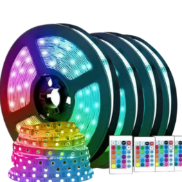 Kit 4x Fita De Led RGB 5050 5 Metros Ip65 60 Led/m Com Controle + Fonte